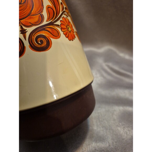 Vintage CORNING Thermos Coffee Tea Carafe 1qt GARDEN Orange Brown Floral - Picture 10 of 14